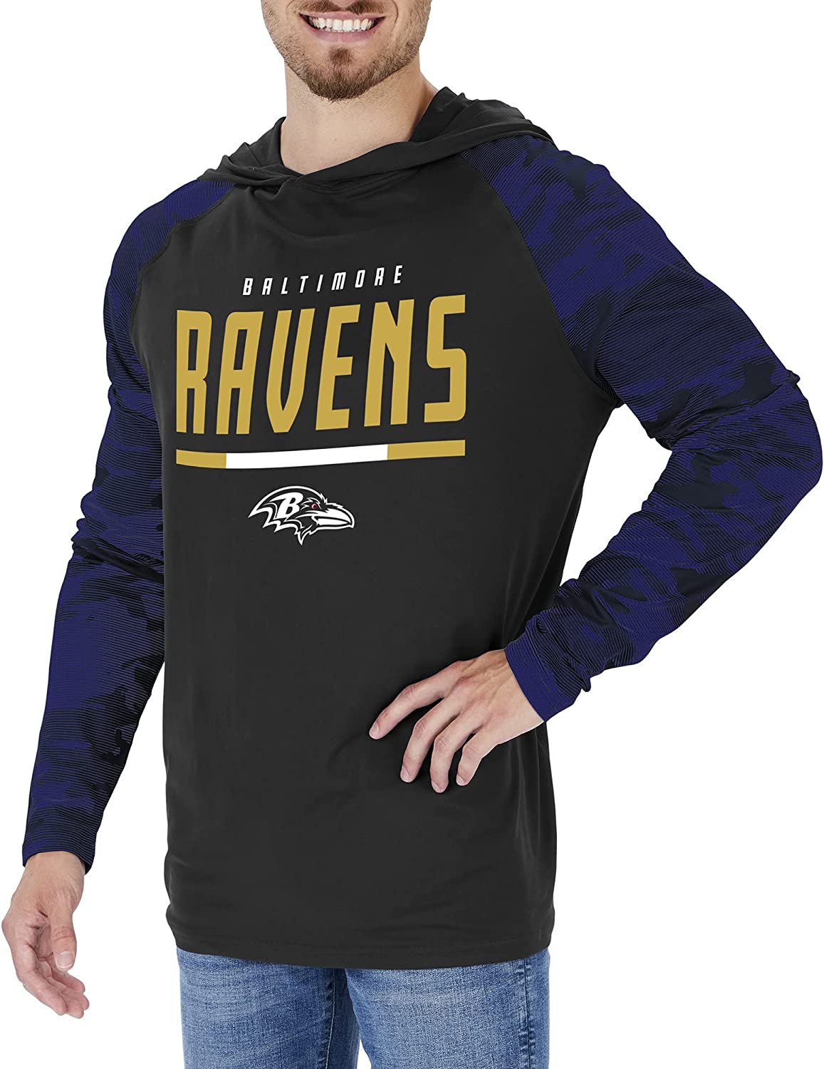 Zubaz NFL Men's Baltimore Ravens Lightweight Elevated Hoodie with