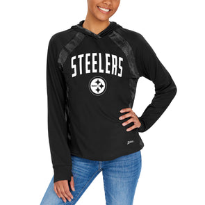 Zubaz NFL Women's Pittsburgh Steelers Heather Gray Crewneck Sweatshirt