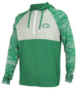 Men's New Era Black/ New York Jets Colorblock Throwback Pullover Hoodie