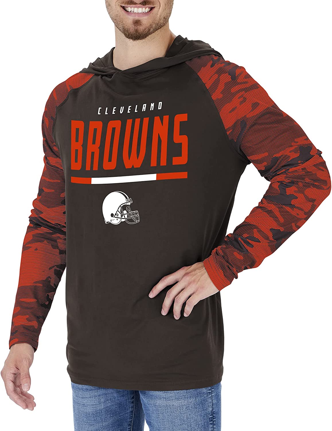 Zubaz NFL Men's Cleveland Browns Solid Team Hoodie with Camo Lined