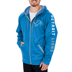 Zubaz Detroit Lions Mens Blue Solid With Camo Hood