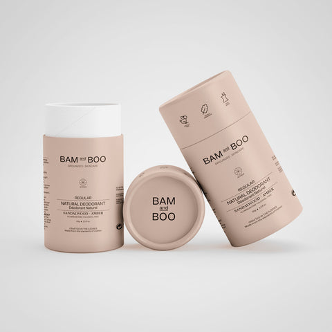 Regular Natural Deodorant - Sandalwood and Amber - Pack Shot Product - BAMandBOO Grounded Skincare Azores