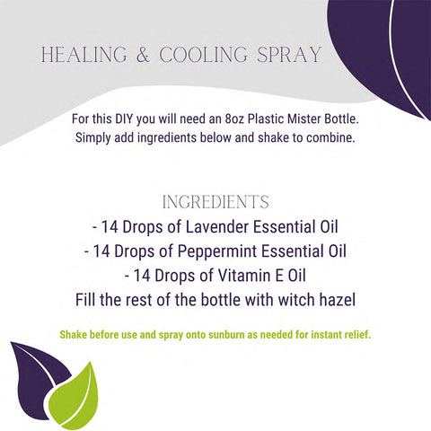 Healing and Cooling Recipe Card - Made with Lavender, Peppermint, and Vitamin E Oils. Great signature blend for after sun care.