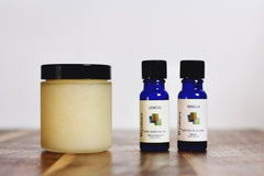 Lemon and Vanilla Essential Oils in hand and body scrub with honey