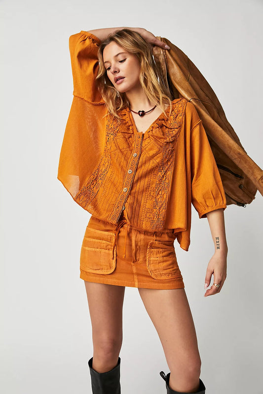 Free People Tangerine Tiered Thumbhole Top - Macy's