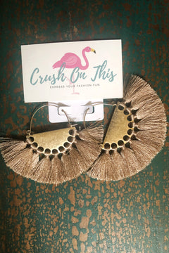 This Is How We Roll Tassel Statement Hoop Earrings Drop 3", Tan