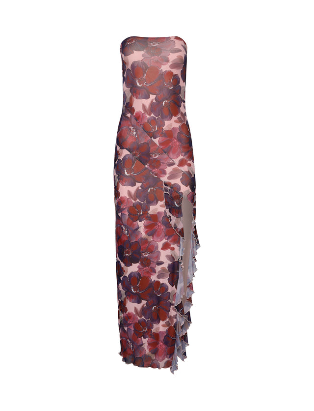 THEO MAXI DRESS - RED : ROMANTIC MACRO FLORAL