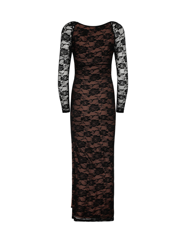 CHRISTY LACE L/S MAXI DRESS - BLACK : LACE