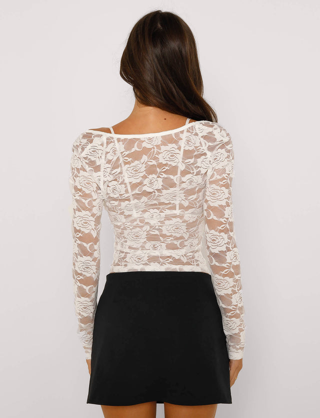 CHRISTY LONG SLEEVE TOP - WHITE : LACE