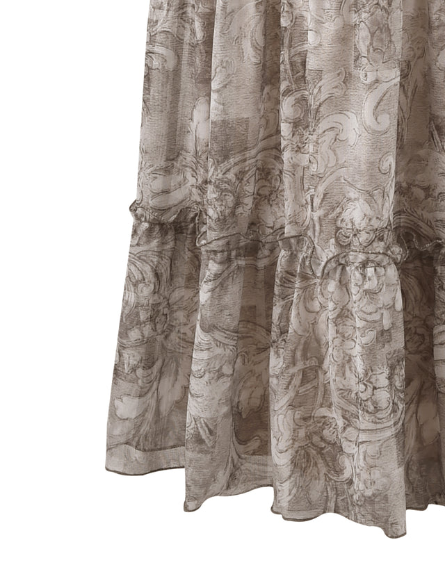 ALESSIA SKIRT - BROWN : FLORAL ORNATE