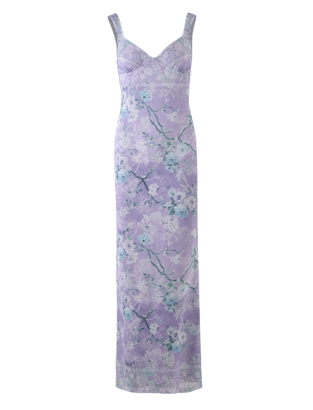 KARMEN DRESS - PURPLE : FLORAL BOARDERS