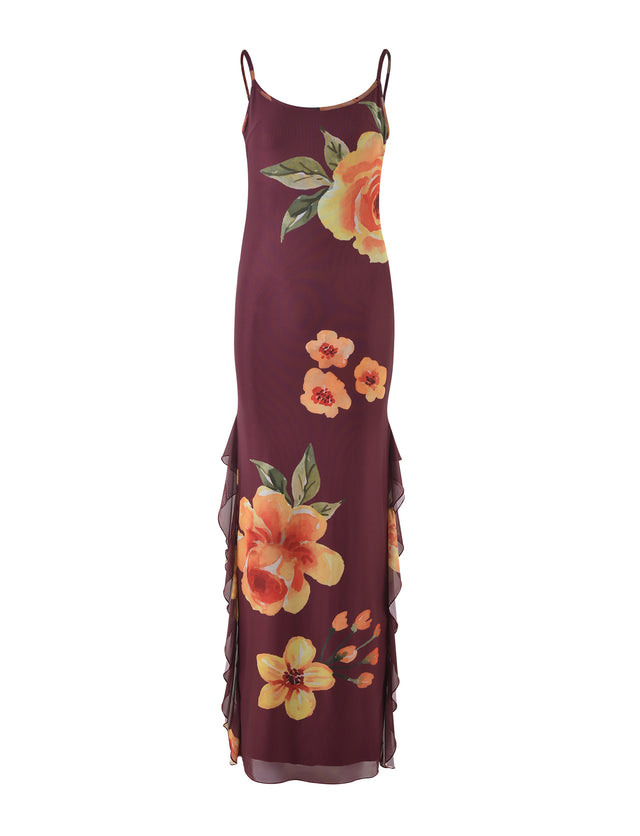 NEVE DRESS - RED : MACRO FLORAL : BURGUNDY FLORAL