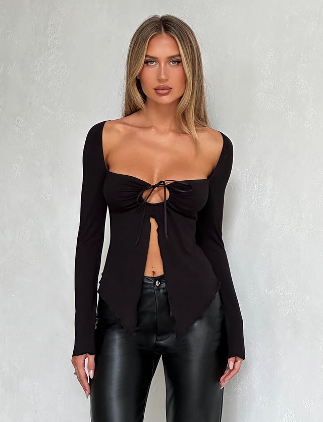 KAROLINA JERSEY LONG SLEEVE TOP - BLACK