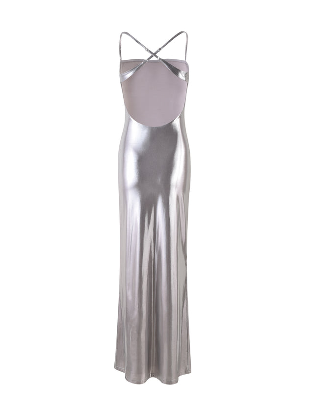 ELVIA MAXI DRESS - GREY : SILVER : SILVER METALLIC