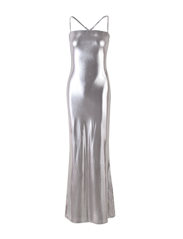 ELVIA MAXI DRESS - GREY : SILVER : SILVER METALLIC