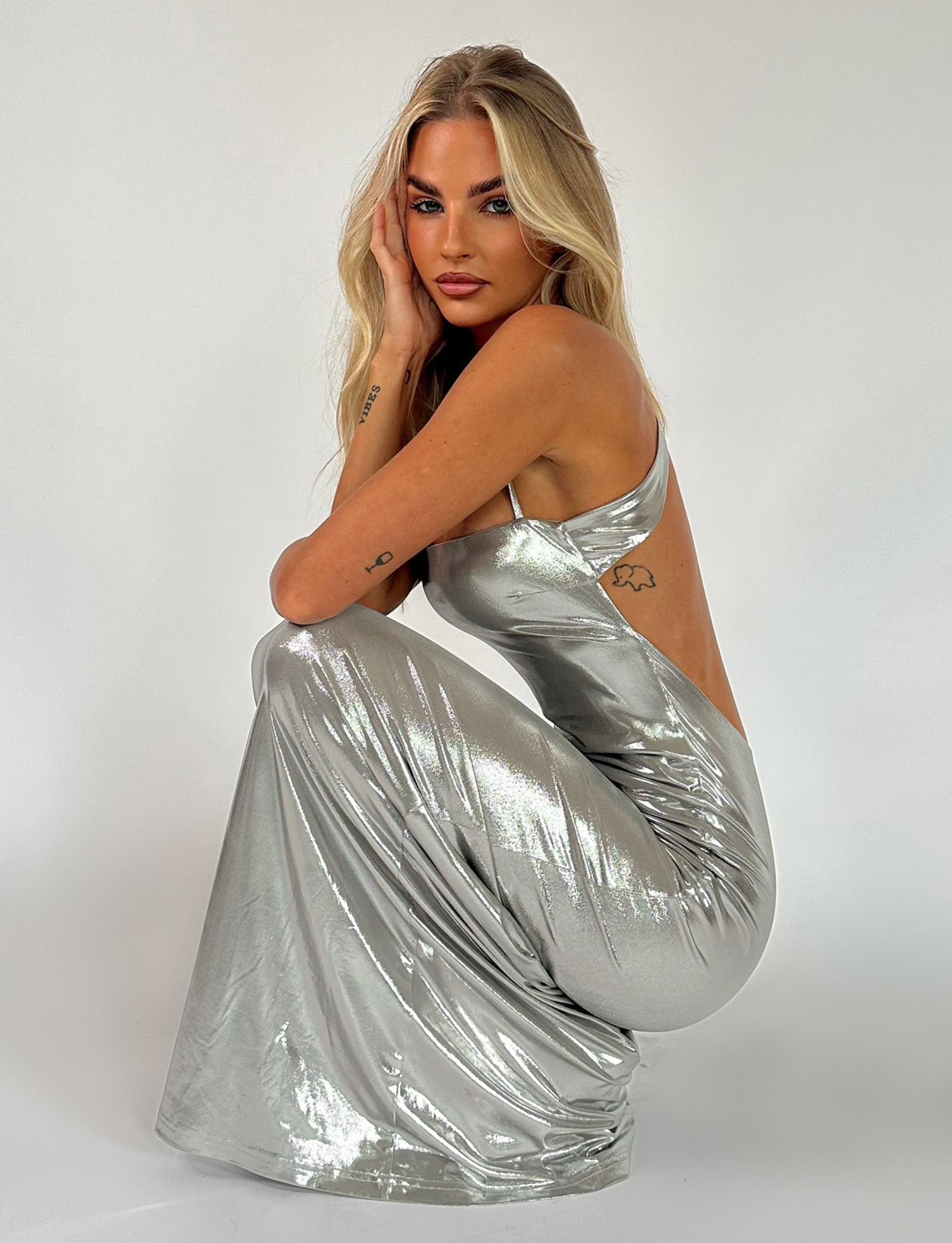 ELVIA MAXI DRESS - GREY : SILVER : SILVER METALLIC