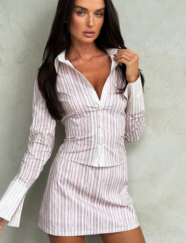 DARCEE SHIRT - PINK : PINK PINSTRIPE