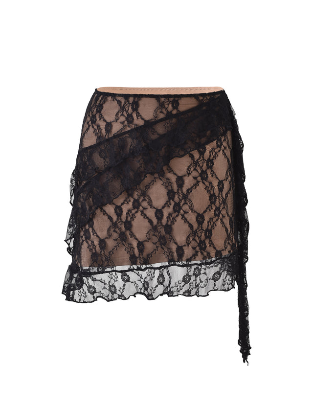 STORMI LACE SKIRT - BLACK : BLACK LACE