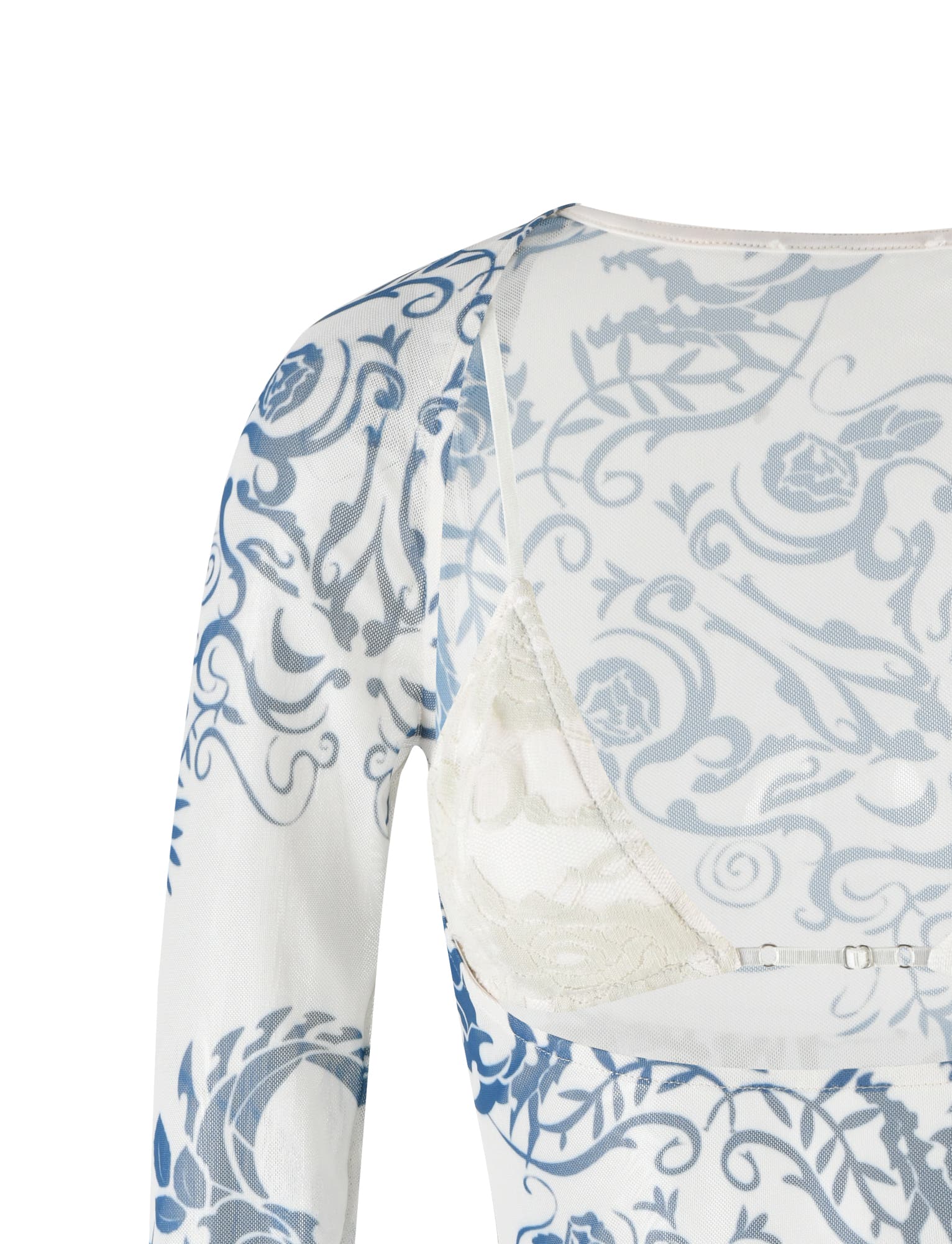 CHRISTY MESH LONG SLEEVE TOP - BLUE : TATTOO : TATTOO PRINT