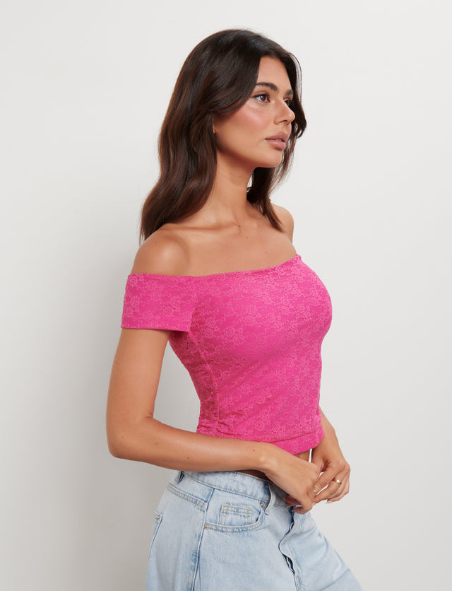 CAIDEN TOP - PINK : HOT PINK : HOT PINK LACE