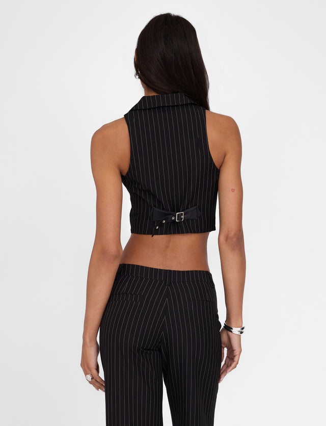 TAMARA VEST - BLACK : PINSTRIPE