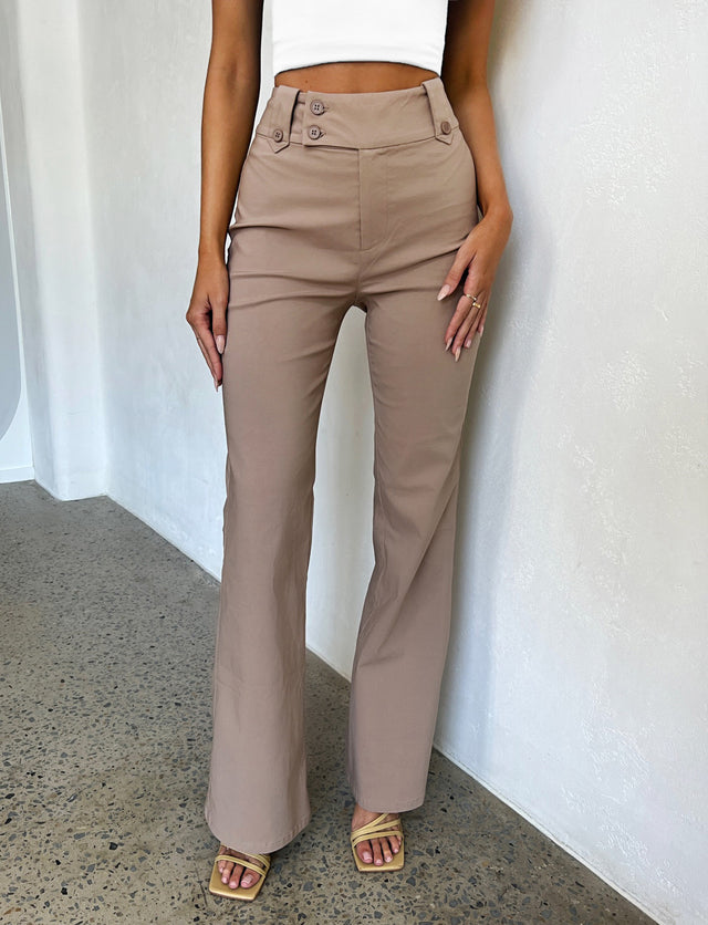 KITTIE HIGH RISE PANT - BEIGE : TAN