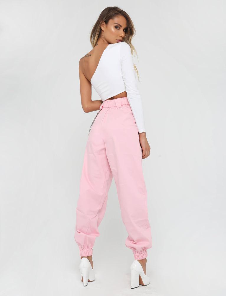 pink cargo pants with chain