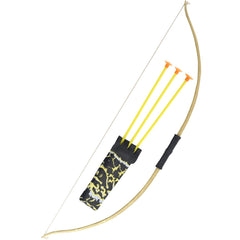 toy bow and arrow set, wood look small bow with 3 suction cup tipped arrows in a small quiver
