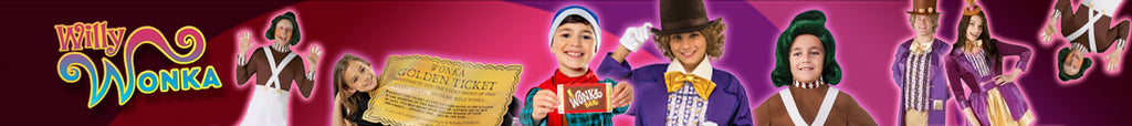 banner image with 'Willy Wonka' written on left and people dressed in themed costumes