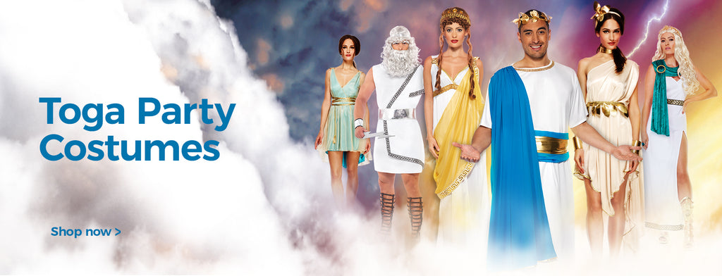 people of various gender identities dressed in Toga style costumes with stormy background