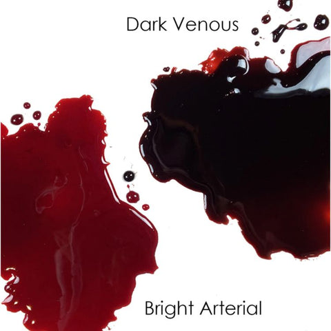 fake special effects blood comparison of the bright arterial colour and the dark venous colour