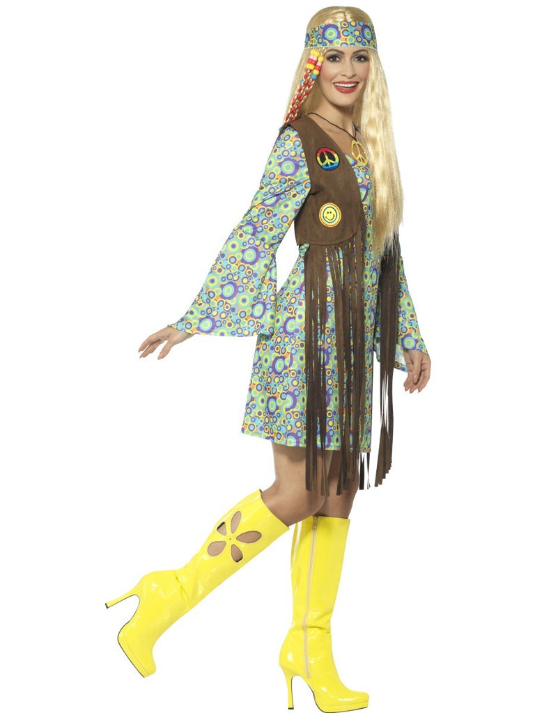 60s Green Hippie Ladies Costume with Fringed Vest – Cracker Jack ...