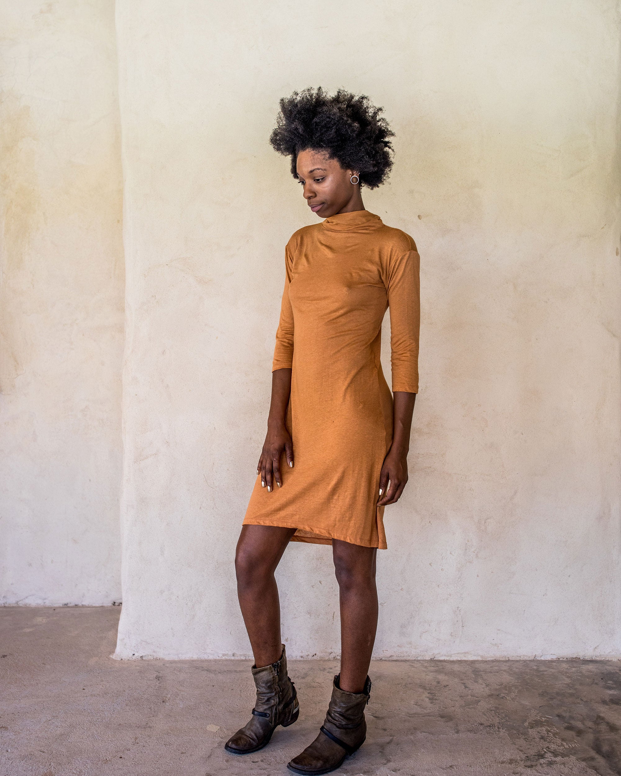 burnt orange dress long sleeve