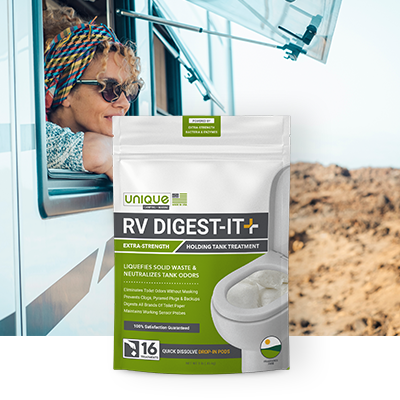 RV Digest-It Plus Drop-In Product Featured Over Woman looking out the window on her RV.