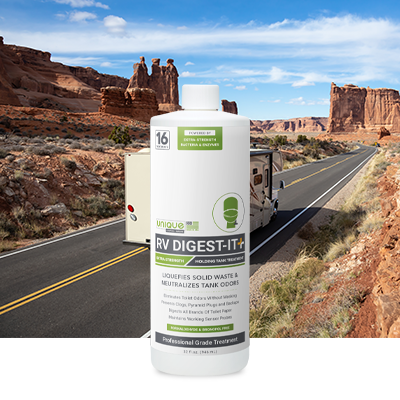 RV Digest-It+ Product Featured Over RV In Utah Desert. Unique Camping + Marine