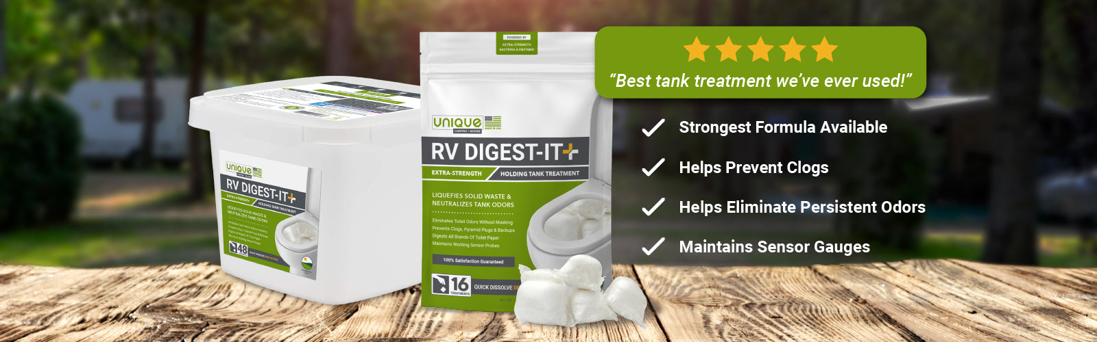 RV Digest-It Plus Drop-In Pods Extra Strength Holding Tank Treatment. Unique Camping + Marine