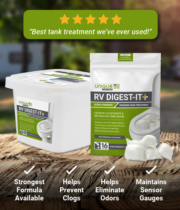 RV Digest-It Plus Drop-In Pods Extra Strength Holding Tank Treatment. Unique Camping + Marine