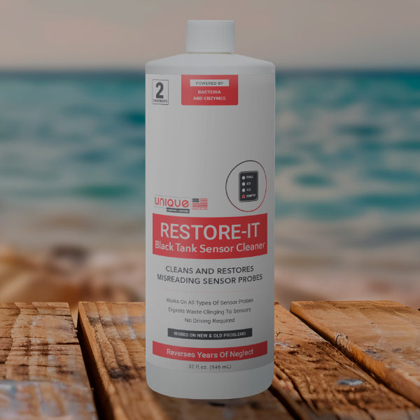 Restore-It Black Tank Sensor Cleaner. Unique Camping + Marine