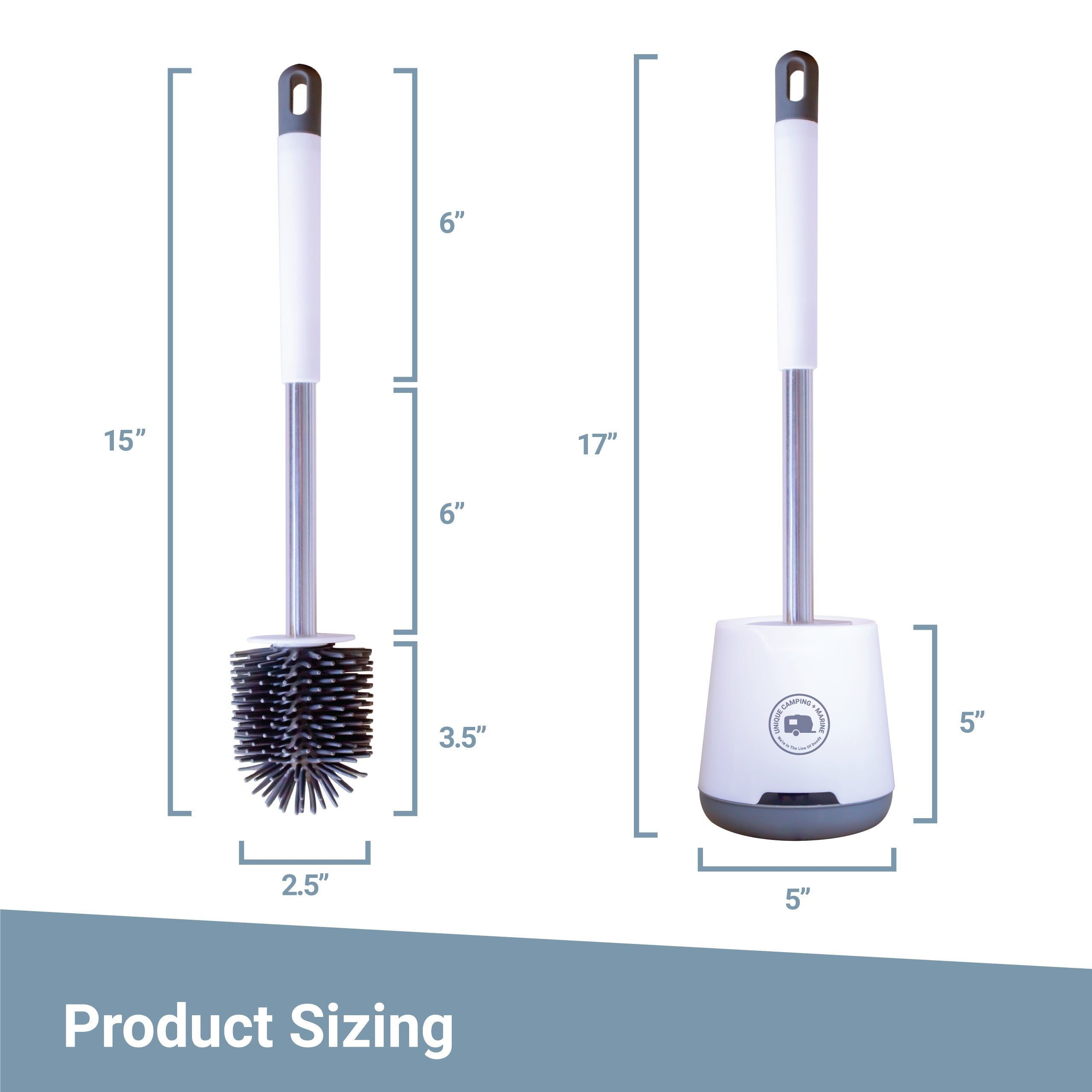 Product Sizing. RV Toilet Brush. Unique Camping + Marine