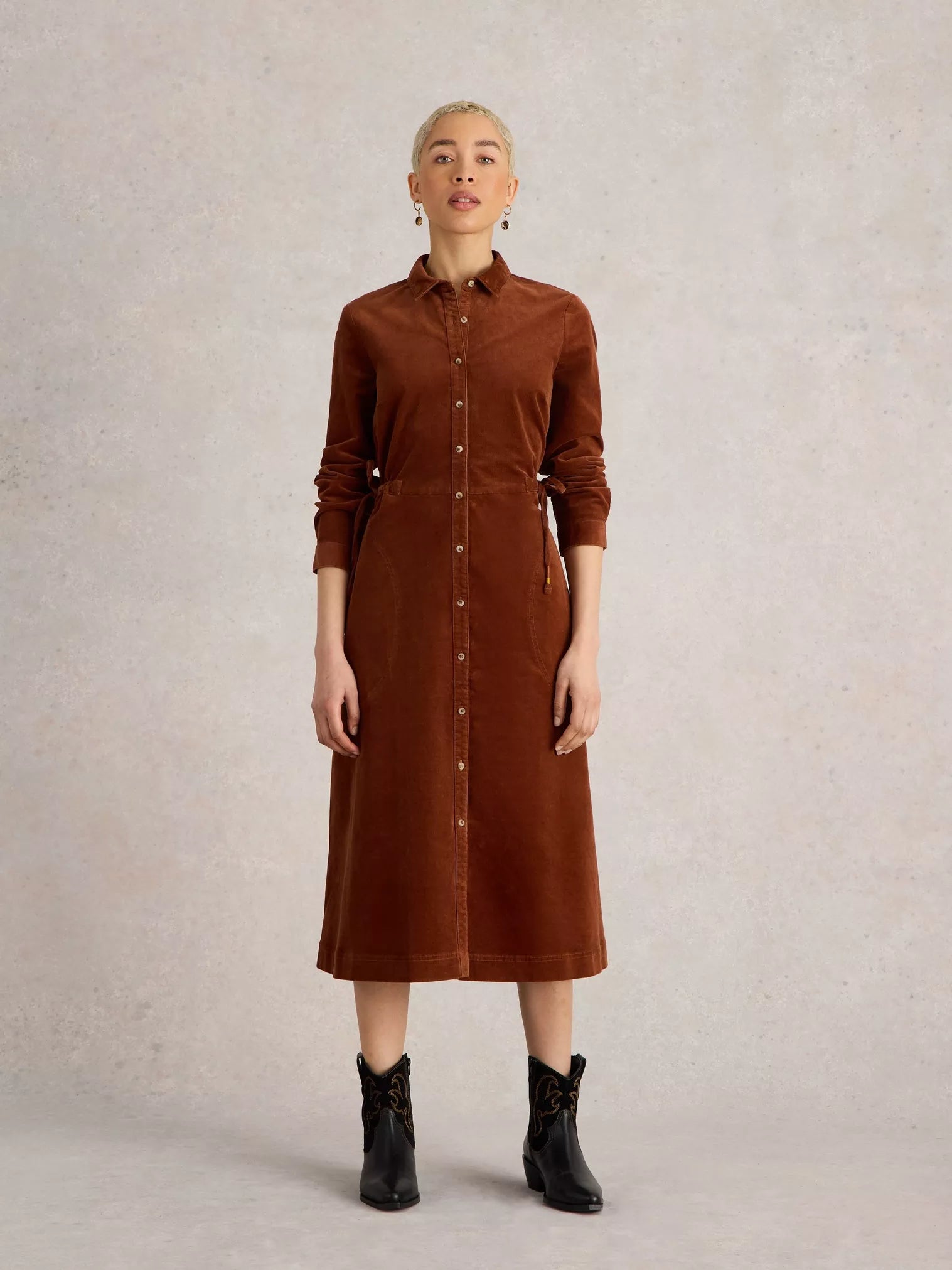 Jade Cord Shirt Dress by White Stuff in Dark Tan