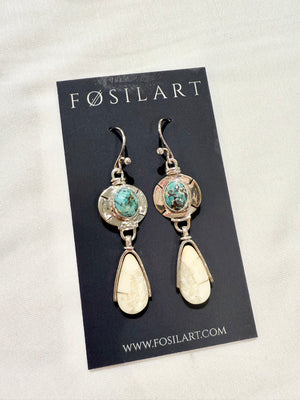 Native American Inspired Sterling Silver, Fossil Walrus Ivory & Turquoise Earrings by Fosilart - Meadowlark