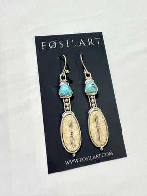 African inspired Sterling Silver, Fossil Walrus Ivory & Turquoise Earrings by Fosilart - Meadowlark