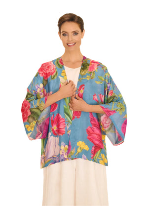 Floral Study Kimono Jacket by Powder UK in Denim - Meadowlark