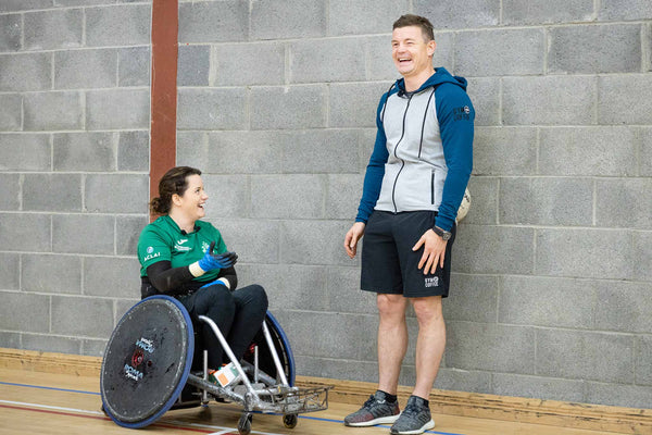 Brian O'Driscoll trains with Irish Wheelchair Rugby Team Star Ciara Staunton