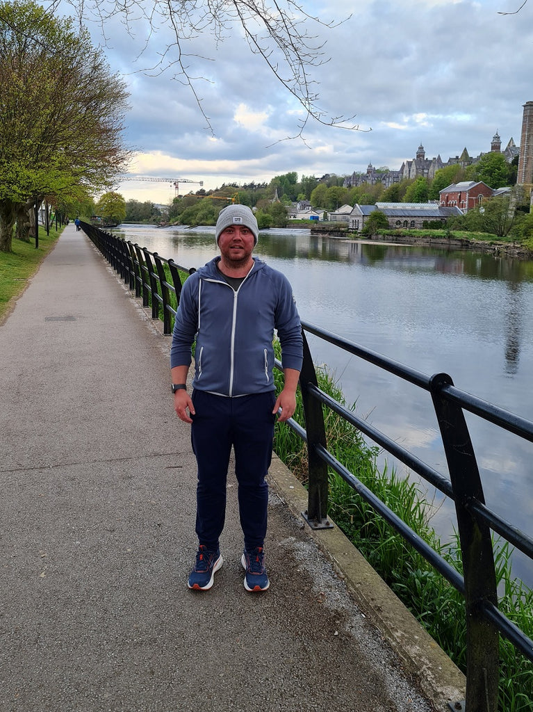 Danny Leahy sporting a cosy G+C hoodie and beanie combo.