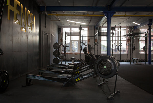 3 rowing machines in the cardio area of Hench gym, Belfast.