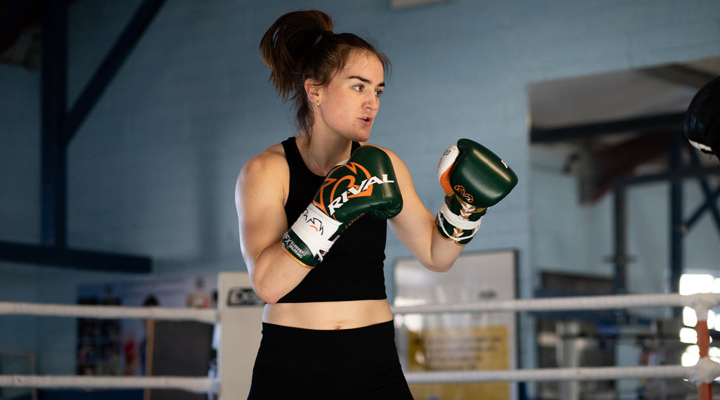 Kellie Harrington sparring in Gym+Coffee athletic gear.