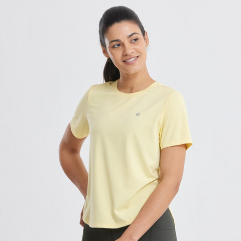 womens light honey yellow fitness t shirt from gym plus coffee