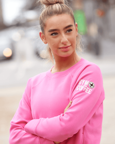 gym plus coffee athleisure wear crew neck jumper sweatshirt in flash pink