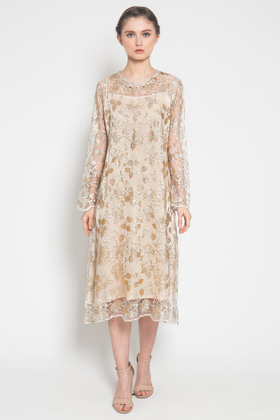 Lisette Dress in Soft Nude and Bronze